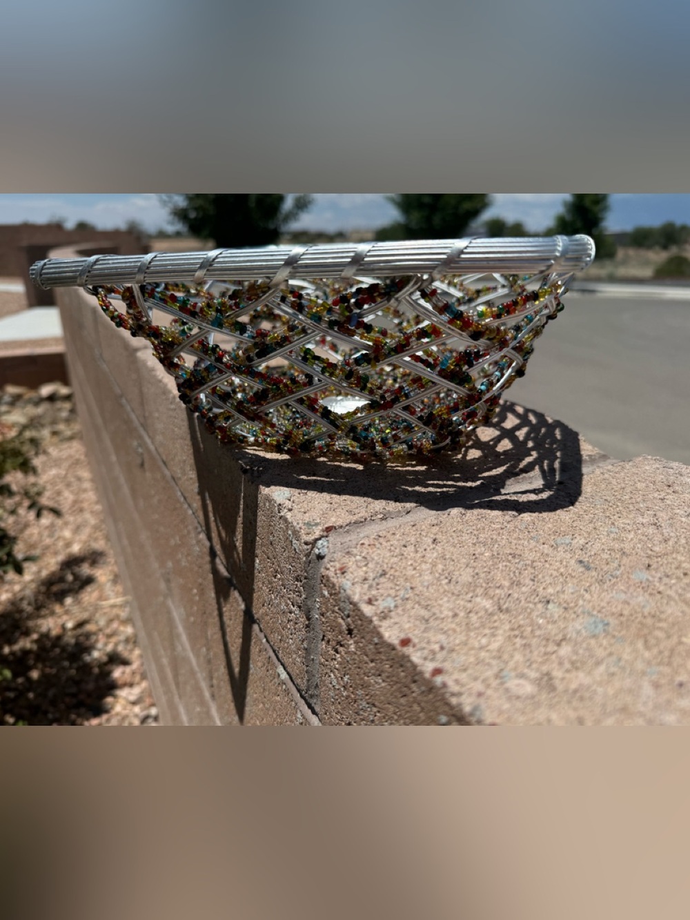 Handmade Wire & Glass Bead Basket Bowl 9x9.5” Boho Decor Centerpiece
